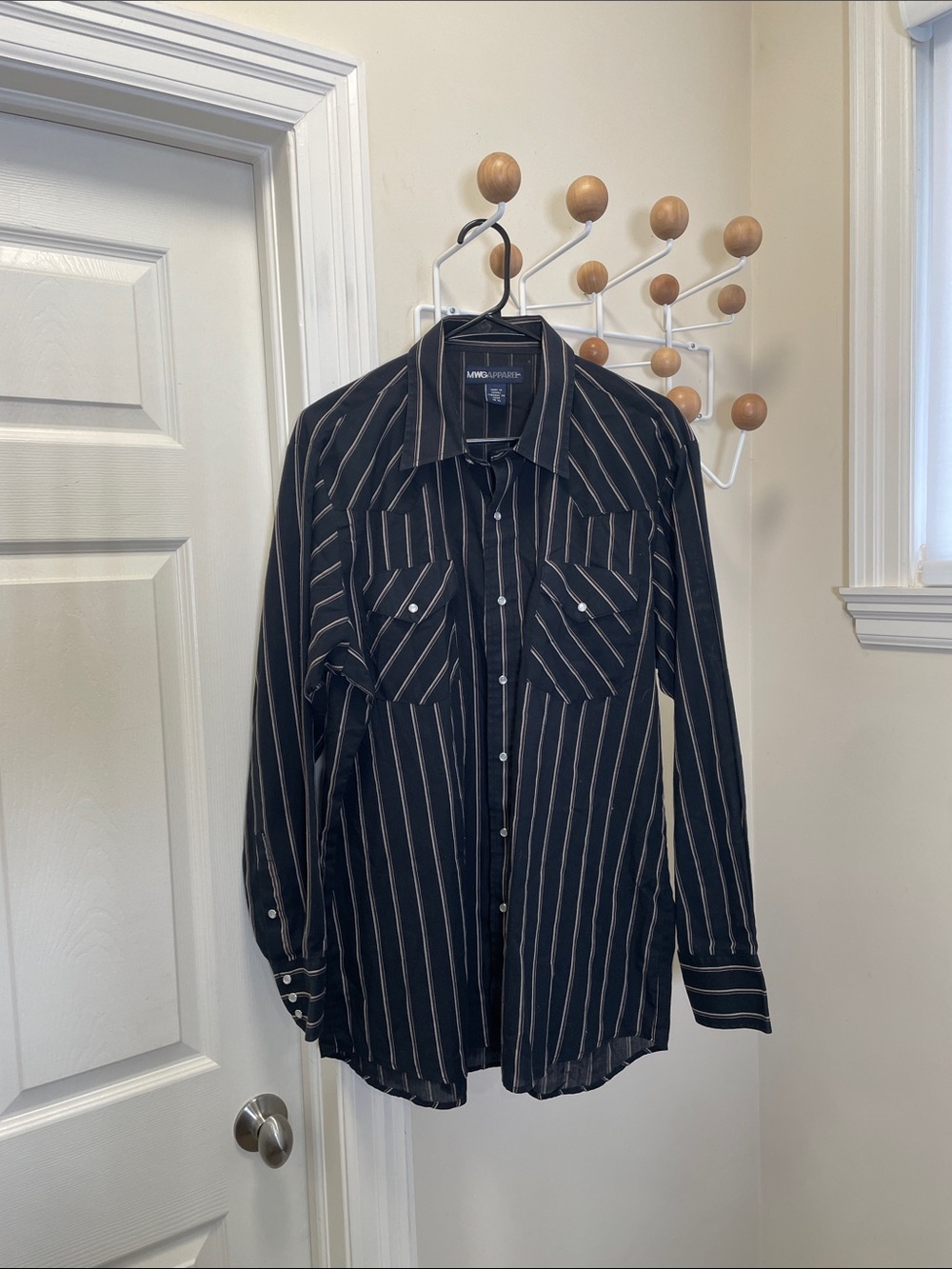 MWG Apparel - Pearl Snap Western Long Sleeve Button Down - Black / Cream - XL